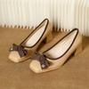 Retro Color Matching Bow Square Head Light Mouth Single Shoes Versatile Thick Heel Medium Heel Mary Jane Small Leather Shoes Women