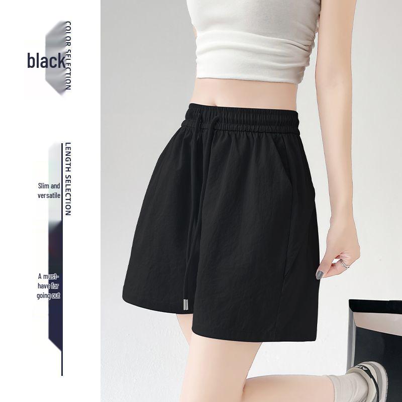 Women's Petite Dark Blue Quick-Dry Wide-Leg Cargo Pants - Summer Casual Style