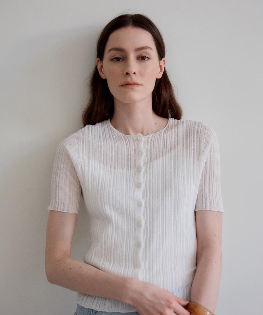 THEELO Wholegarment Relief Ribbed Cardigan (Ivory)