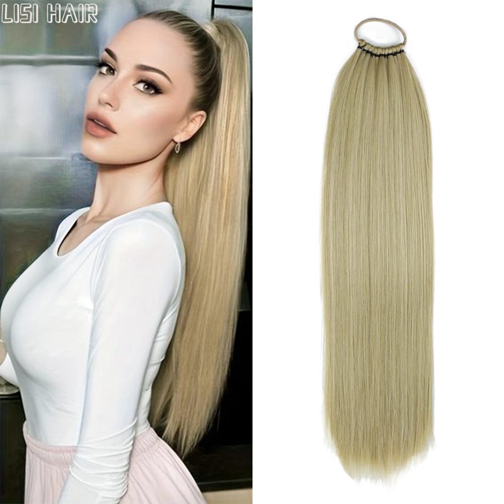 MERISIHAIR Синтетический конский хвост с эластичными резинками для волос Длинные прямые накладные хвосты Элегантные накладные волосы для женщин Повседневное использование Аксессуары для волос