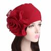 1PC Turban Hat Ethnic Bandana Cap Muslim Vintage Hijab Solid Color Hair Accessories Sun Protection Flower Beading