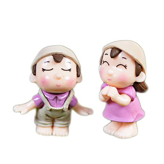 2шт мальчик девочка дети пара миниатюрный орнамент ремесло DIY пейзаж кукольный домик декор