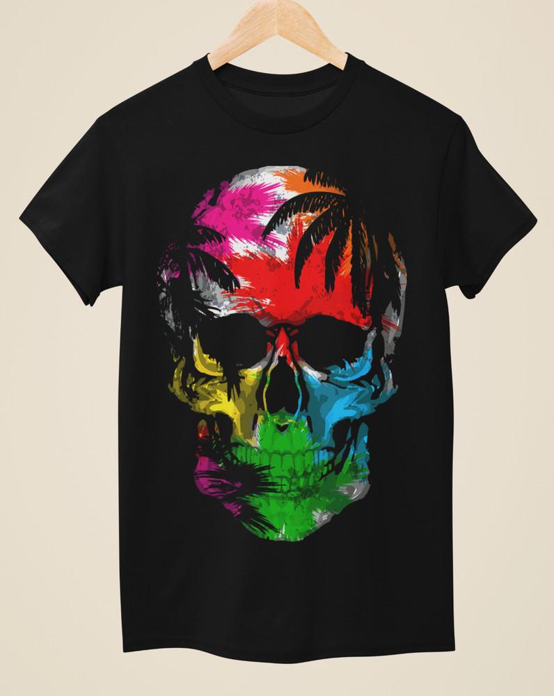 Neon Skull & Palm Trees - Tattoo Inspired Unisex Black T-Shirt Unisex T-Shirt