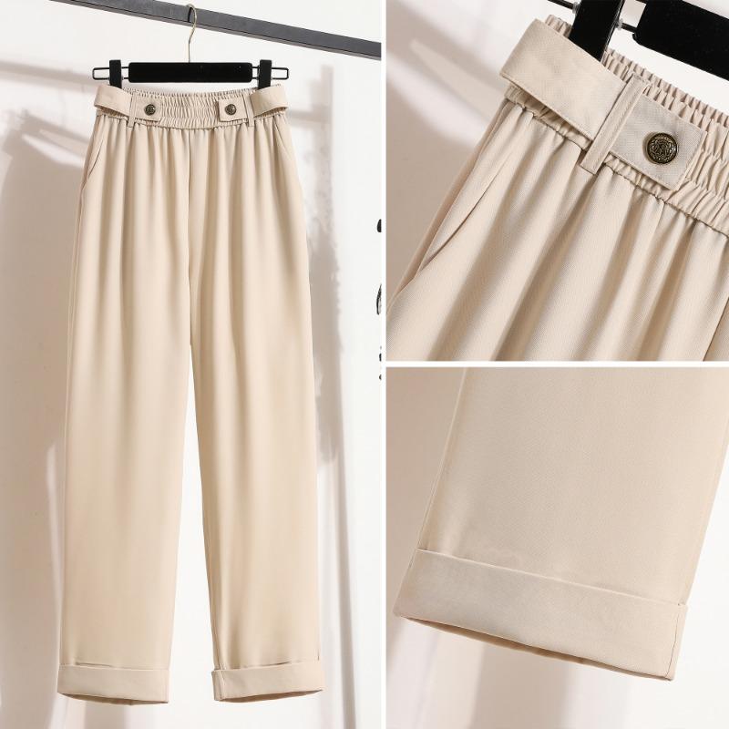 DIMANAF 2024, весенние длинные брюки больших размеров, женские эластичные повседневные свободные шаровары на пуговицах с высокой талией, однотонные свободные базовые брюки, широкие брюки 5XL