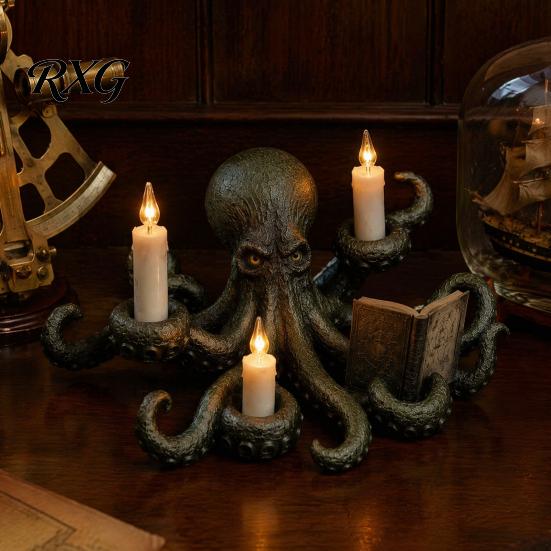 Decorative Pillar Candle Holder Octopus Holder, Durable Resin Halloween Sculpture, Dark Fantasy Gothic Retro Room Accessories Style Candlestick
