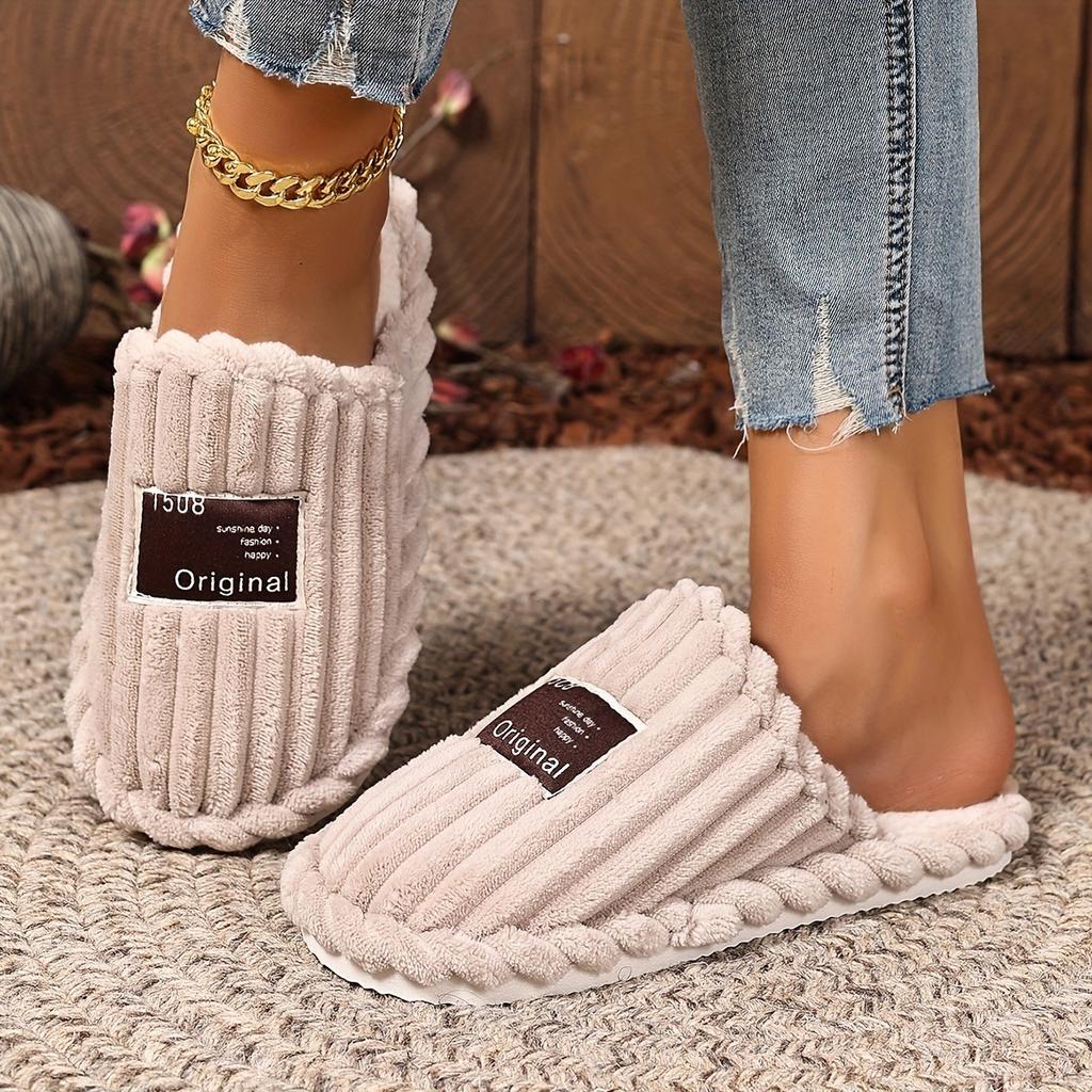 Multi Color Optional Fashionable Warm and Soft Fabric with Fluffy Plush Collar for Home Warm Winter Slippers - Skin Friendly Warm Couple Slippers