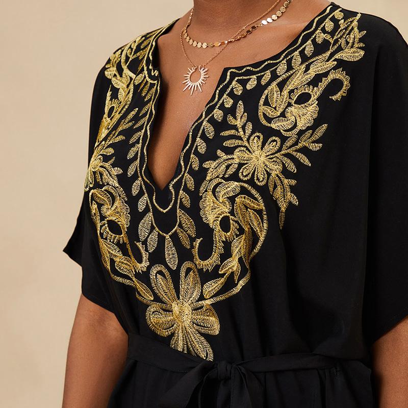 EDOLYNSA Sexy Kaftan Dress Women Plus Size Beach Wear 2023 Bohemian Tie Dye Striped Bikini Cover-ups Long Tunic Swim Suit Cover Up Q1517