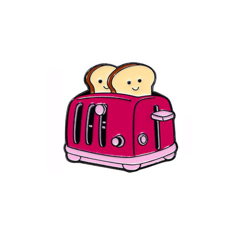 Cartoon Toast Enamel Brooch Lapel Pin Dollar Bread Machine Avocado Goldfish Pigeon Frog Creative Bread Metal Badge Jewelry Gift