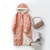 Женская зимняя осенняя куртка с капюшоном на белом утином пуху, пальто, свободная длинная однотонная вязаная шапка с большим карманом, пуховое пальто