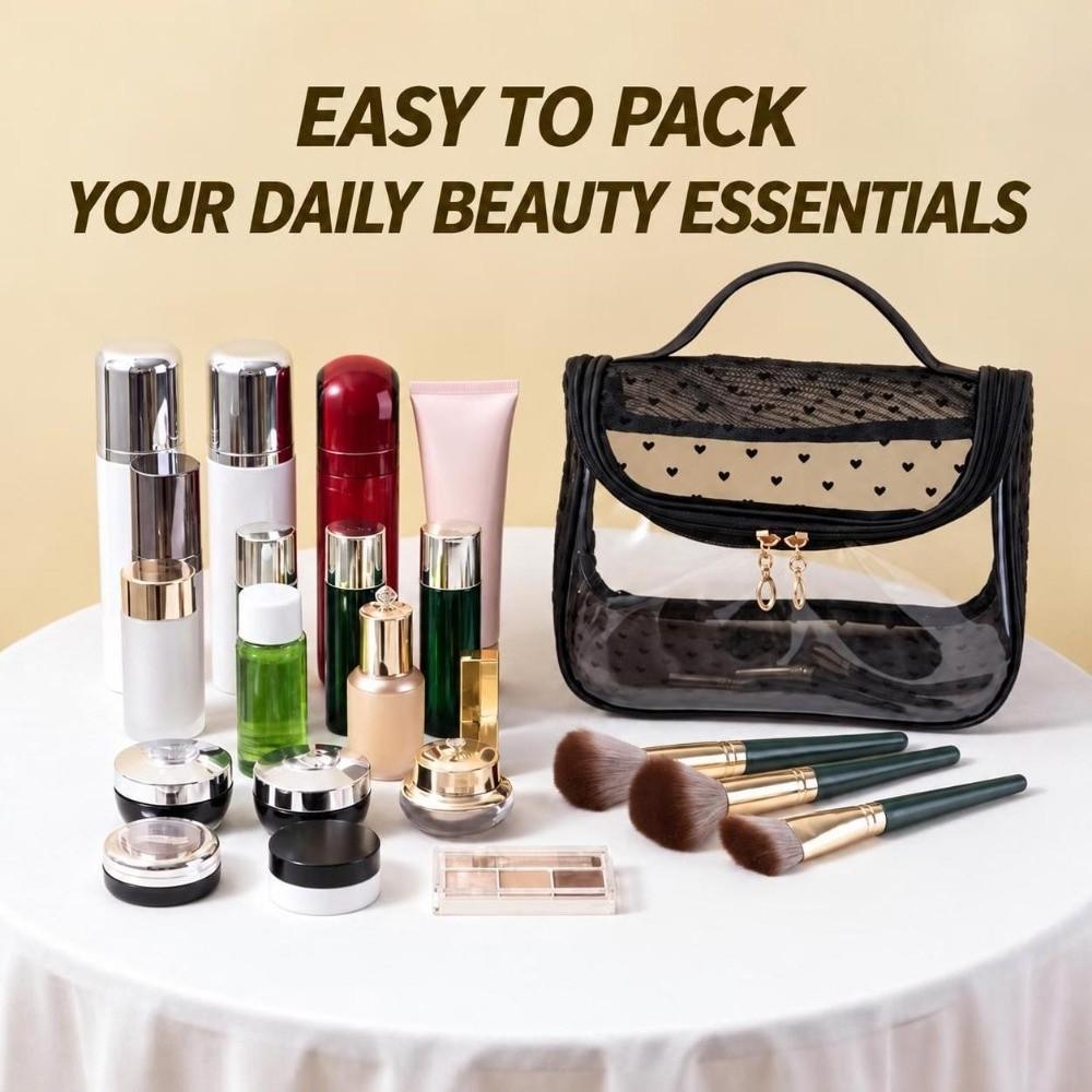 Transparent PVC Travel Cosmetic Bag Zippered Makeup Storage Pouch Daily Travel
