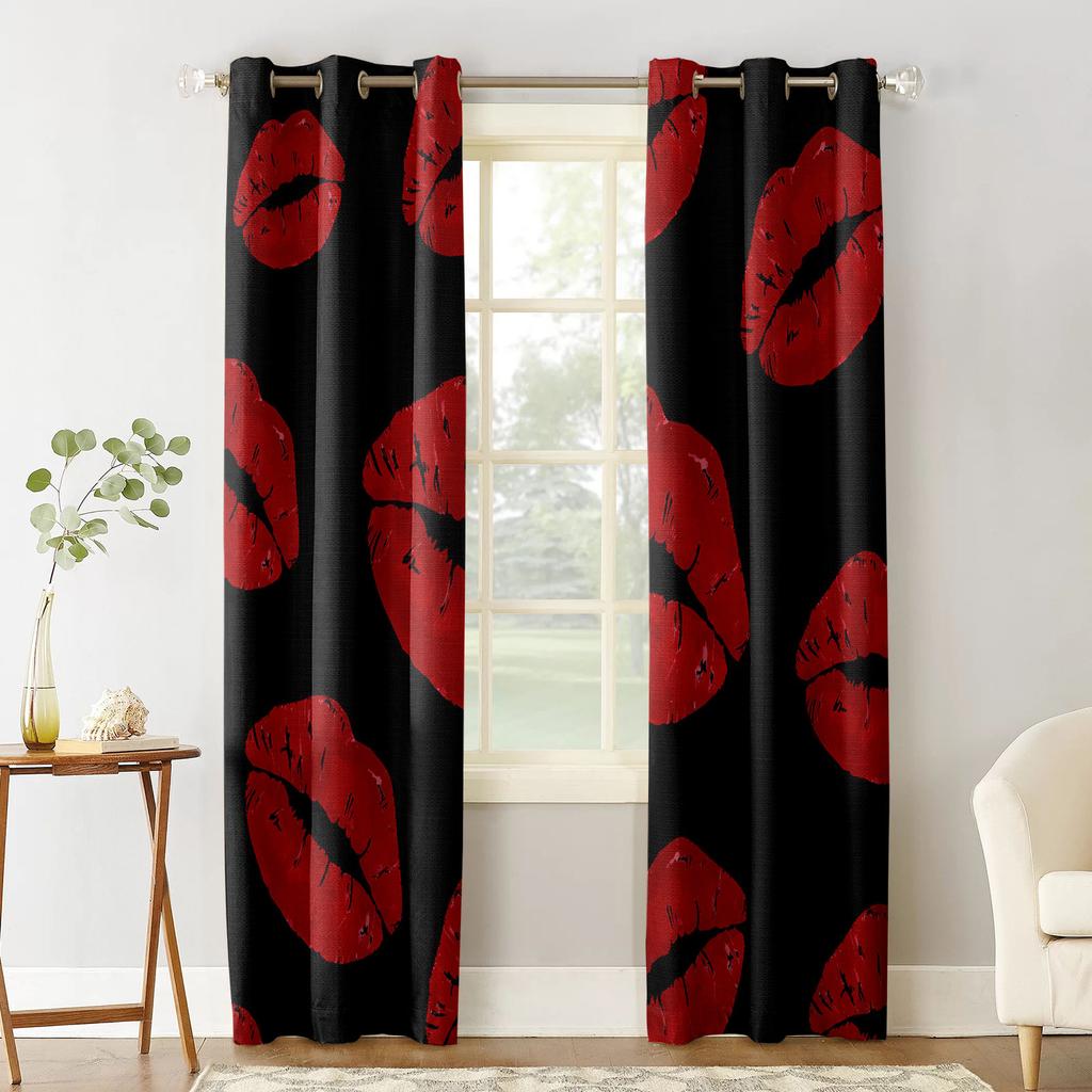 Sexy Red Lip Print Black Blackout Curtains For Kitchen Bedroom Kids Room Window Treatment Curtains for Living Room