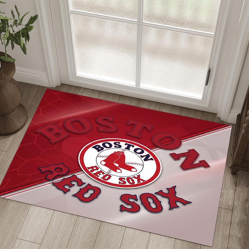 Boston Red Sox Design Crystal Velvet Carpet Cozy Non?Slip Printed Rug For Bedroom Living Room Entrance