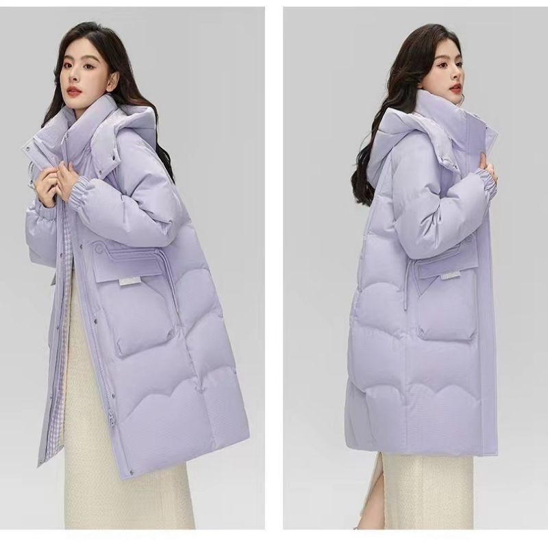 Женский элитный пуховик средней длины, зимняя свободная куртка на белом утином пуху