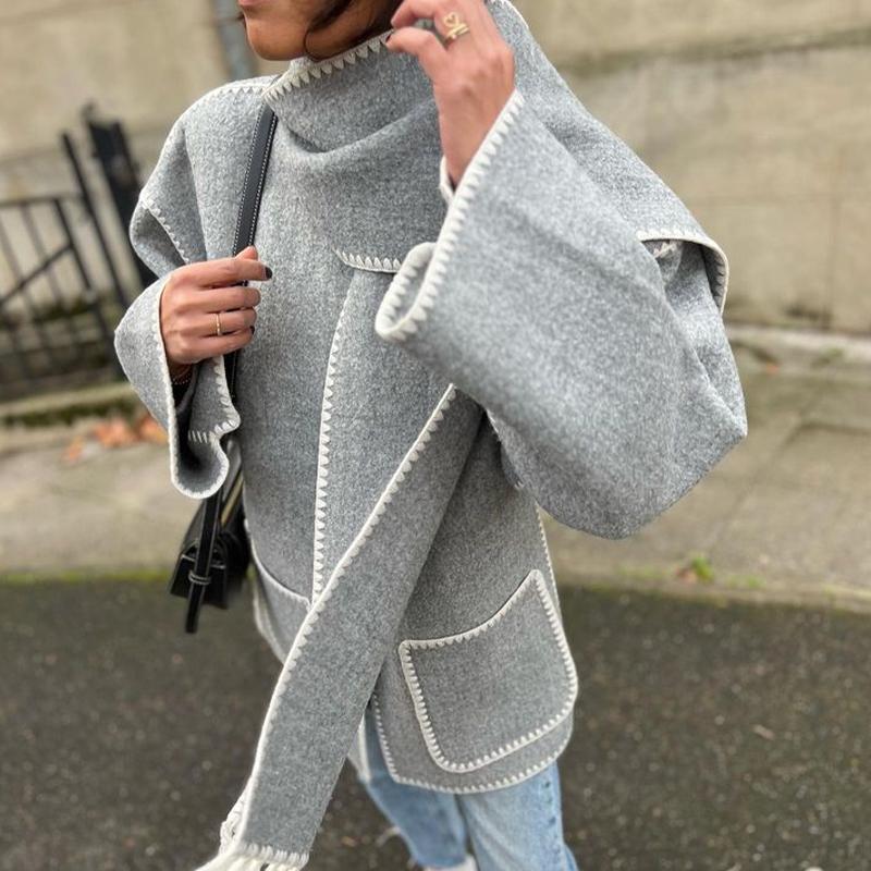 Элегантное свободное женское пальто с шарфом, однобортное женское пальто с длинными рукавами и карманами, осенне-зимняя куртка