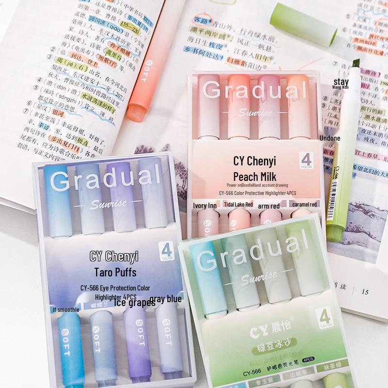 Хайлайтер градиентного цвета - скошенный наконечник, маркер для журнала, не раздражающий глаза