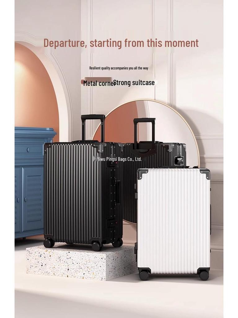 Ping Travel Suitcase: Large Capacity 28-Inch Leather Trolley with Lock for Men and Women, Compact Carry-on for Students.