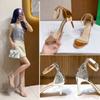 One-word Strap High Heels Women's Spring and Summer 2025 New Versatile Silver Sexy Rhinestone Open-toed Stiletto Sandals Women