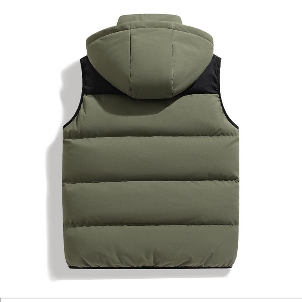 Men's Casual Loose Color-blocked Cotton Warm Jacket, Men's Detachable Cap Sleeveless Vest Jacket