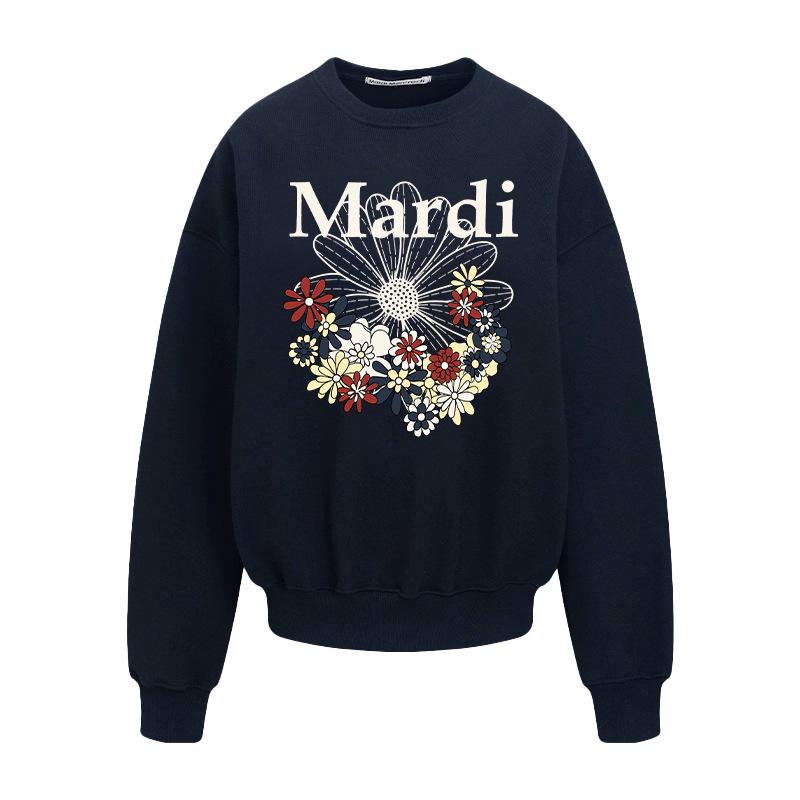 In Stock: Korean Style Unisex Sweatshirt with Floral Print & Letter Design, Round Neck.