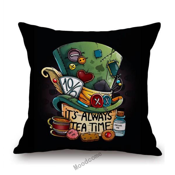 Alice Wonderland Mad Hatter Cartoon Art Tea Time Cartoon Sofa Throw Pillow Case Cotton Linen Car Bench Chair Cushion Cover