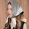 Simple Striped Shawl Black and White Satin Square Scarf Elegant Headscarf Faux Turban Classic Travel Beach Towel