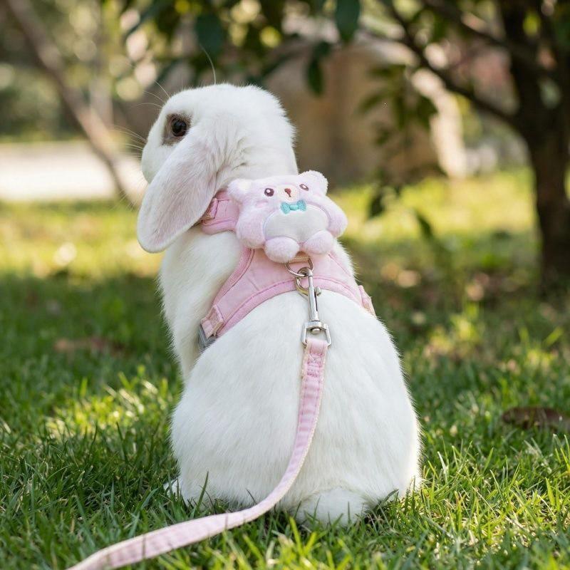 Adjustable Rabbit Leash Outdoor Walking - Escape-Proof Harness Lead Rope Dwarf Rabbits Small Pets Soft Grip Handle