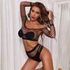 Женский сексуальный костюм, комплект нижнего белья, ажурный бюстгальтер с длинными рукавами и стринги