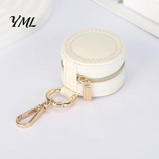 Small Storage for Earrings Portable Jewelry Box Keychain, PU Leather Travel Organizer Case, Soft Pouch Velvet Lining Secure Zipper Closure Rings