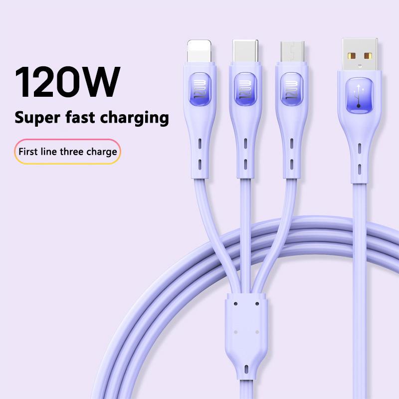 3-in-1 Super Fast Charging Data Cable 120W Suitable for Apple Type-C Android 6A Charging Cable