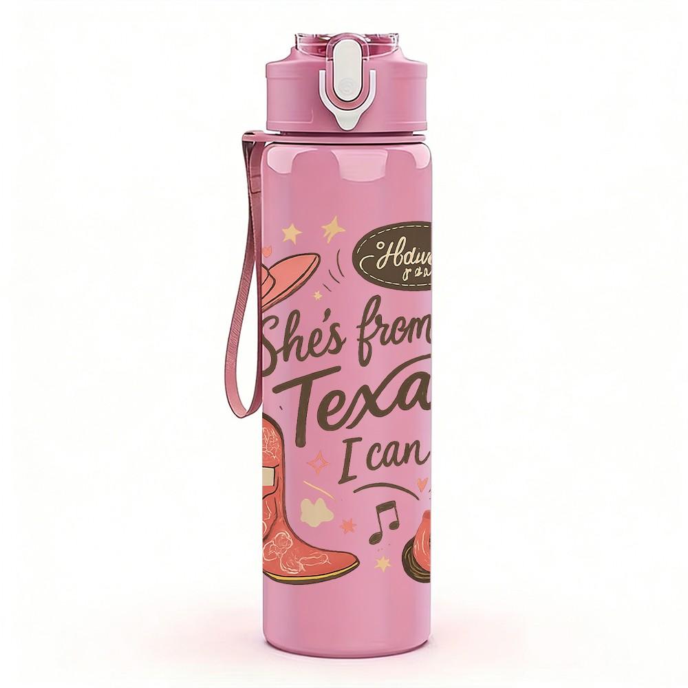 1PC Texas Cowgirl Boots Hat 750ml Color Plastic Sports Water Bottle Leakproof Flip Straw Lid Suitable for Sports Office Home Use