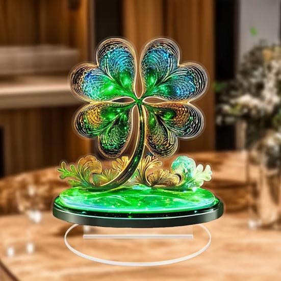 Улица. Акриловая настольная табличка ко Дню Святого Патрика, объемное украшение в виде ирландского клевера и лепрекона для украшения стола, полки или другого предмета интерьера.