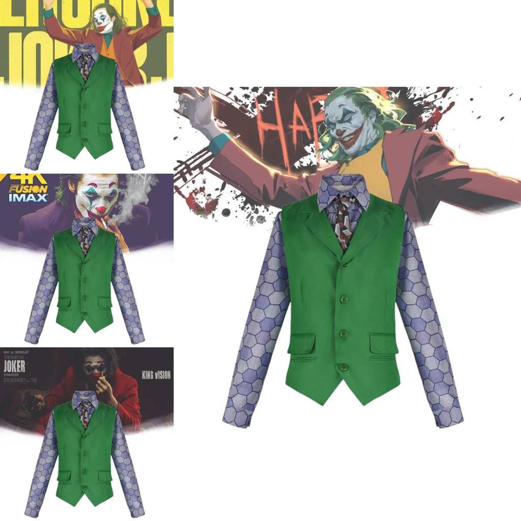 Dark Knight Joker Clown Costume With Shirt Vest Tie Set For Halloween Cosplay