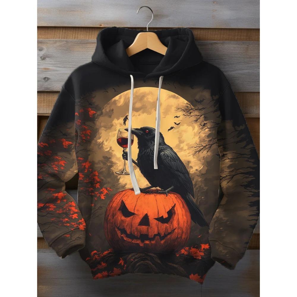 Halloween Pumpkin 3D Print Hoodies Men's Long Sleeve Hooded Sweatshirts Pullover Oversized Harajuku Coat Unisex Street Clothing