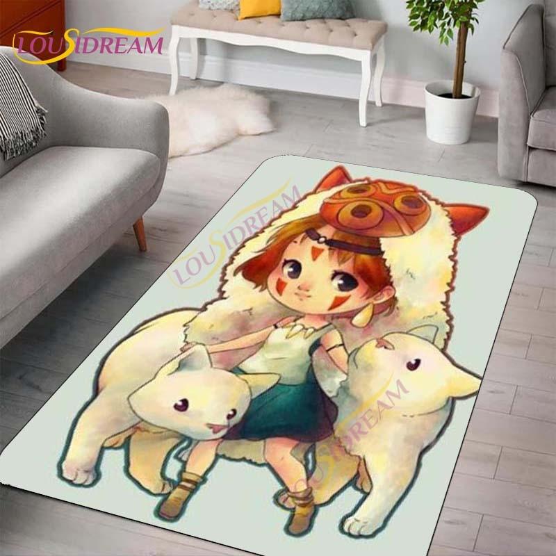 Коврики принцессы Мононоке с 3D рисунком из мультфильма, ковер с художественным принтом, большой ковер, коврики для гостиной, спальни, милые коврики в стиле аниме