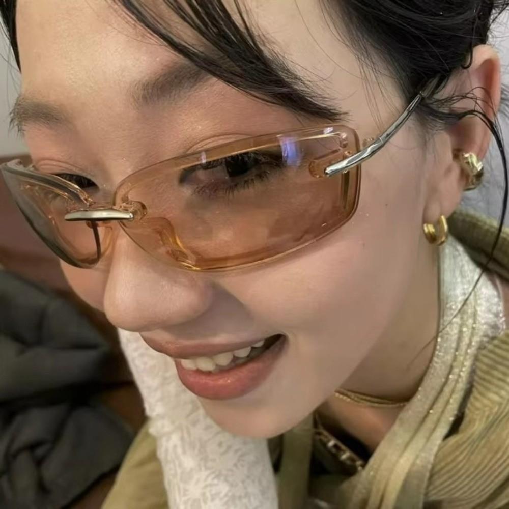 Y2K Candy Color Rimless Sunglasses Metal Eyewear Futuristic UV Protection Sun Glasses  Fashion