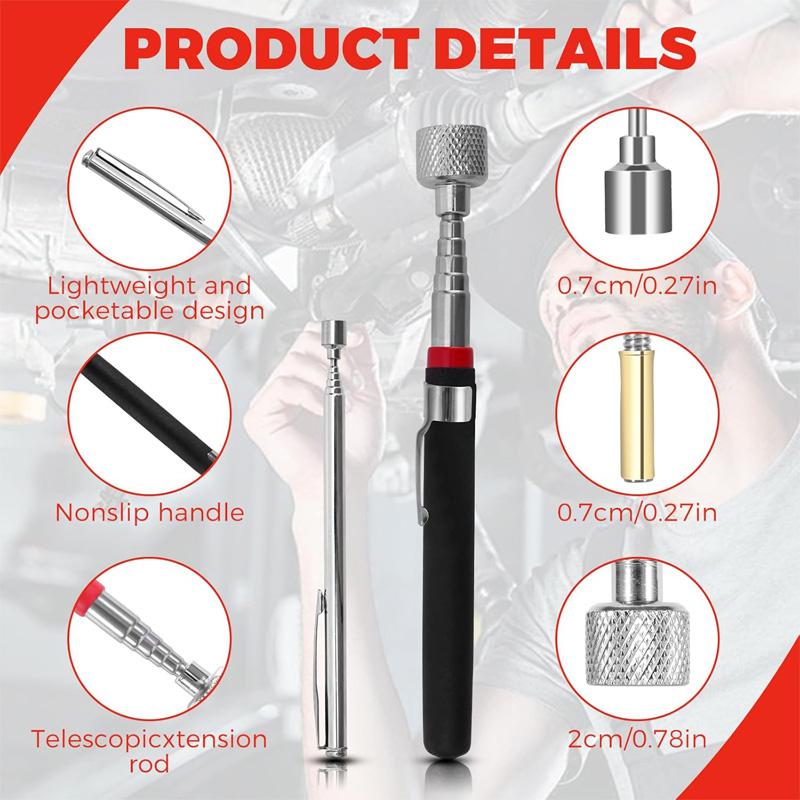 Flexible Magnetic Pickup Tool Telescopic Magnetic Pickup Tool with Pocket Clip for Picking Up Small Parts Key Screw Metal Object