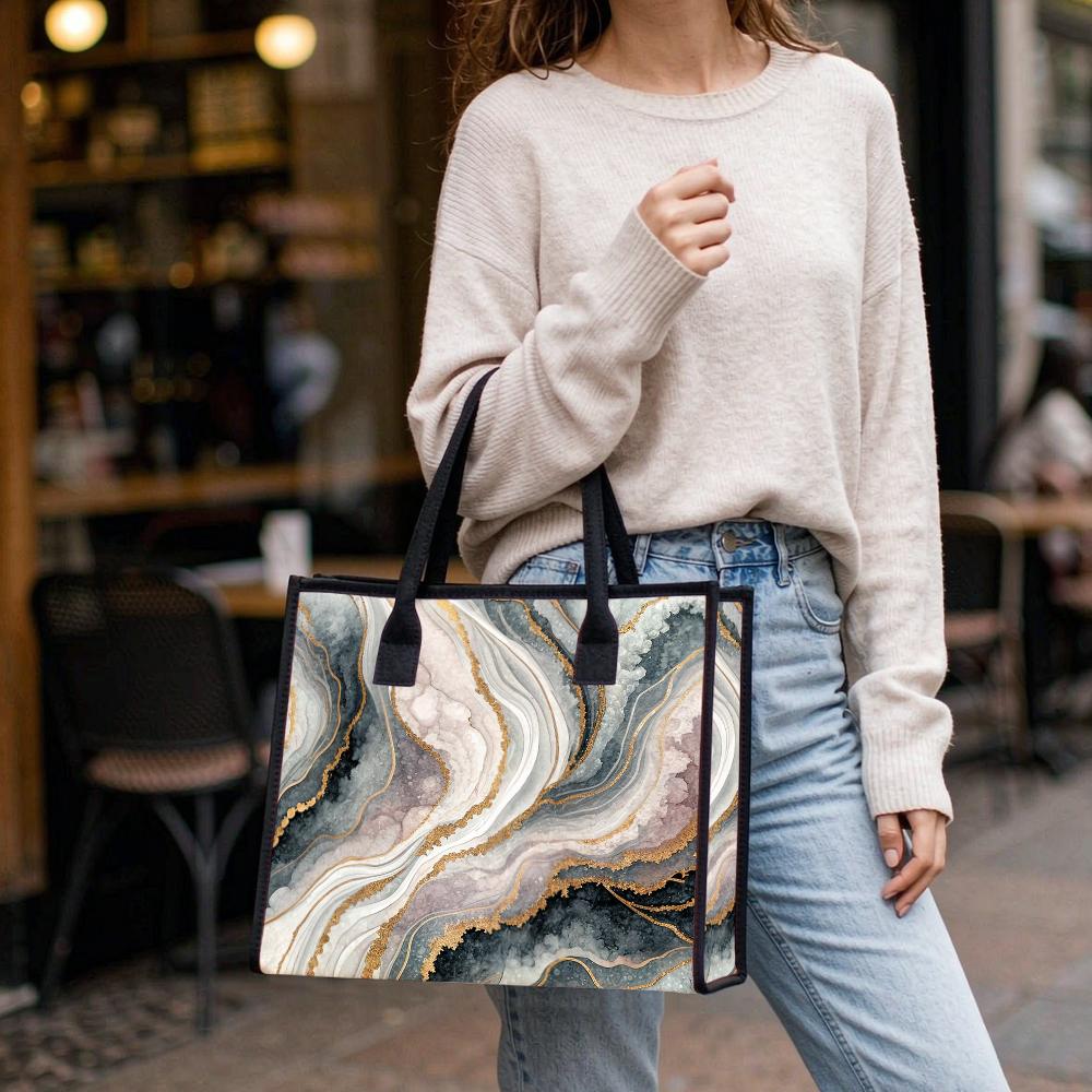 Marble Pattern Tote Bag Fashion Daily Shoulder Bag for Women Casual Large Capacity Handbag