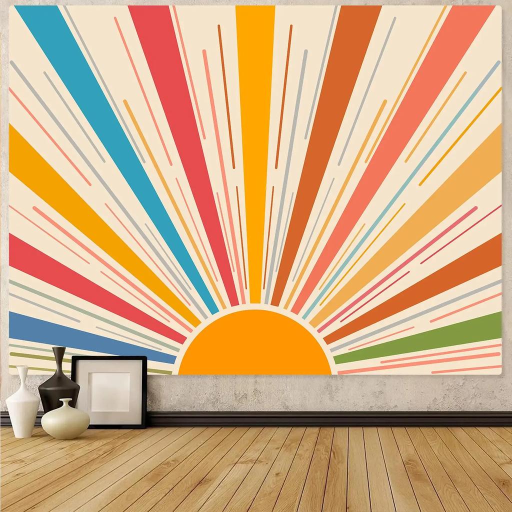Sun Tapestry Boho Mountain Abstract Wall Hanging Tapestries Hippie Aesthetic Vintage Geometric Rainbow Tapastry For Dorm Office