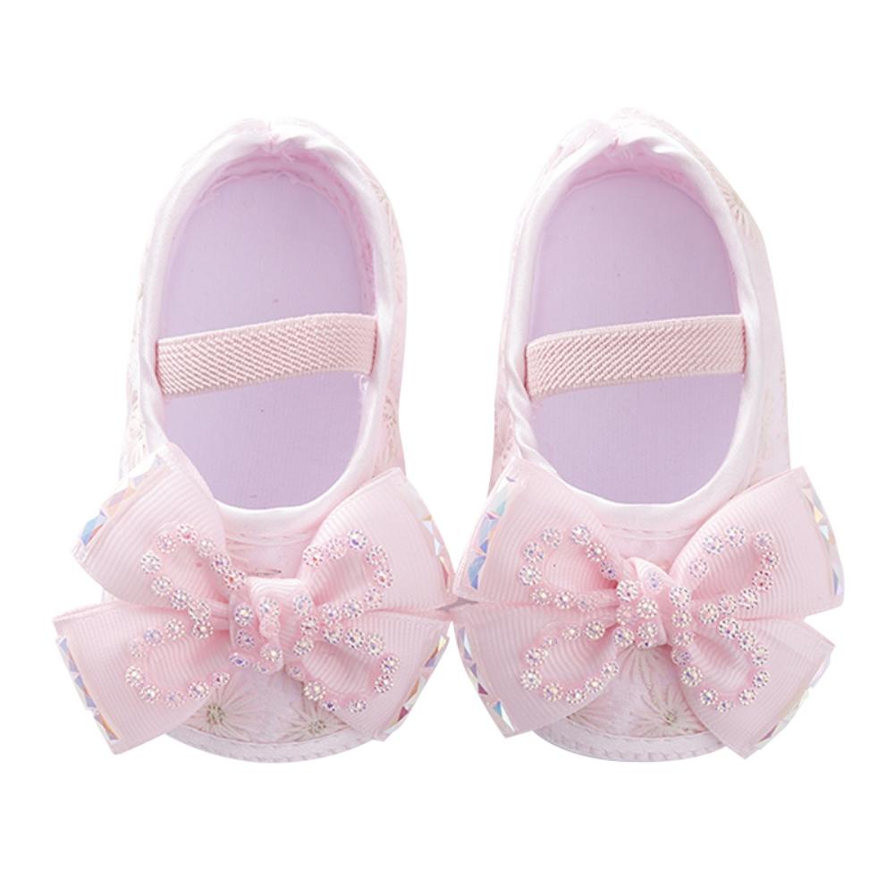 Туфли на плоской подошве для маленьких девочек, нескользящая мягкая подошва, симпатичные туфли с бантом, свадебные туфли для новорожденных принцесс, первые походки для малышей 0-12 месяцев