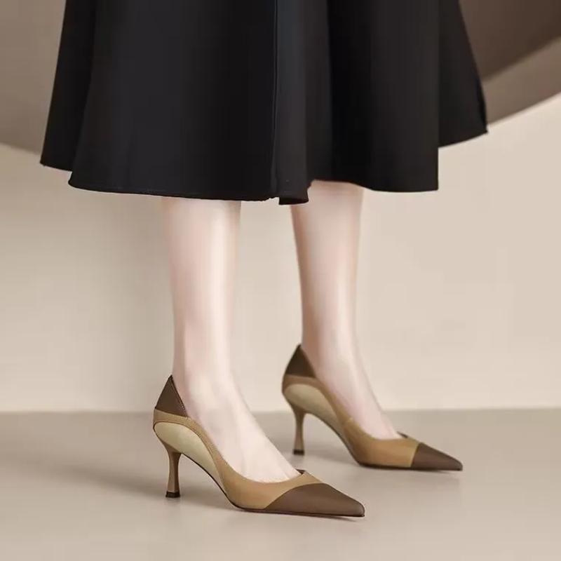 Мода 2024 весна новая мода удобные туфли с неглубоким носком на повседневных каблуках для женщин