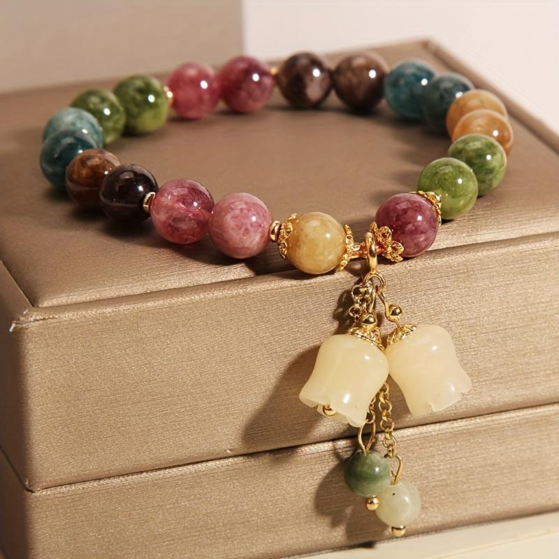 Идеально подходит для повседневной одежды, идеальный подарок, многоцветный браслет с бусинами и турмалином в виде орхидеи, роскошный аксессуар в стиле бохо, 1 шт., изящное ювелирное украшение