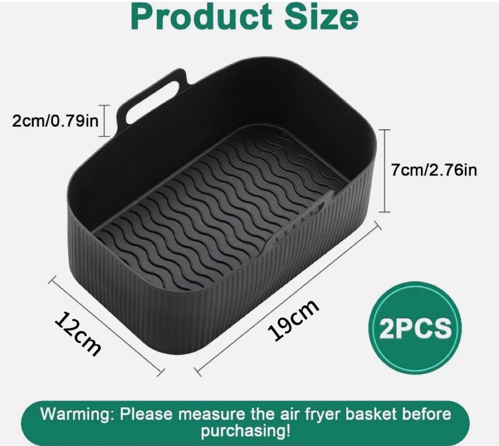 2x Air Fryer Silicone Pot Rectangle Baking Tray Basket Liners Insert Dish UK New