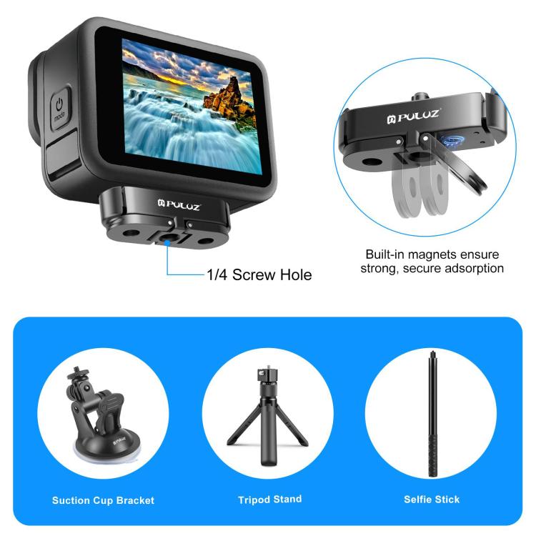 Для GoPro HERO13 Black / MAX2 PULUZ Магнитное металлическое основание с быстрым отсоединением (черный)