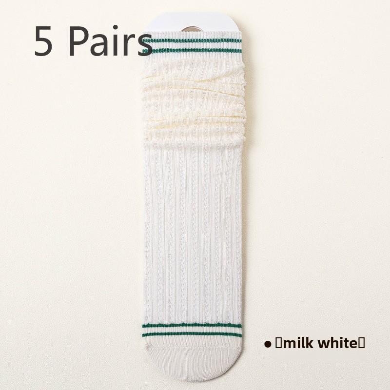 5 пар женских весенне-осенних сетчатых носков до середины голени в хлопковом исполнении в студенческом стиле