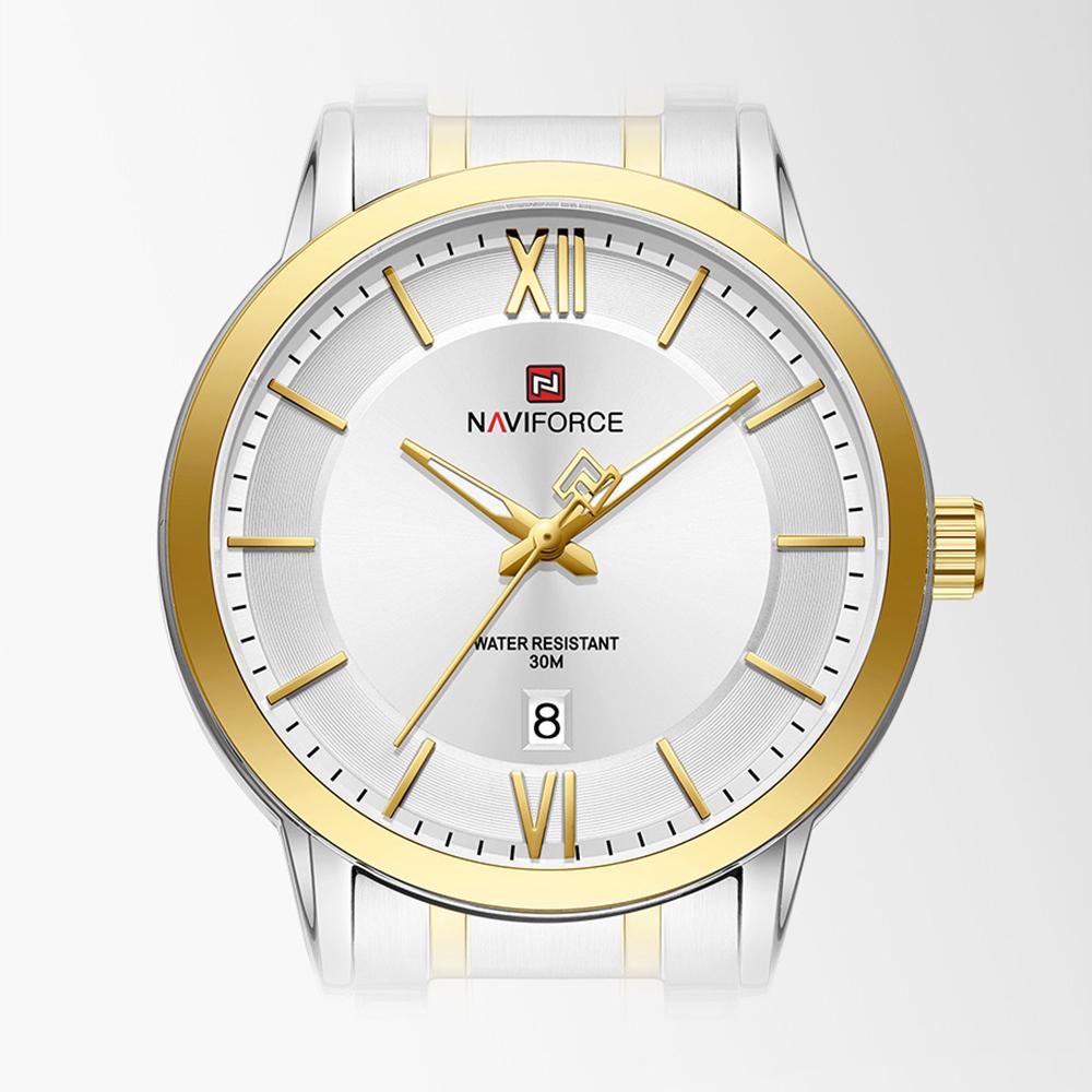 Naviforce Оригинальные простые кварцевые часы для мужчин, календарь, ремешок из нержавеющей стали, водонепроницаемость 3 АТМ, люминесцентные стрелки, деловые повседневные мужские часы NF9254