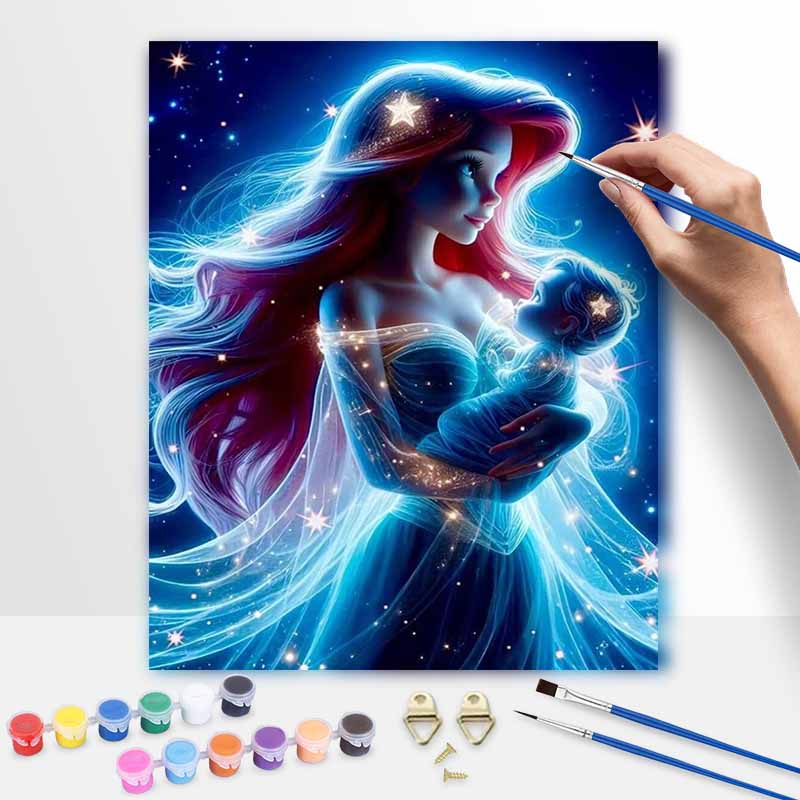 Disney The Little Mermaid Ariel and baby oil paint by numbers painting kit handmade diy home decoration gift