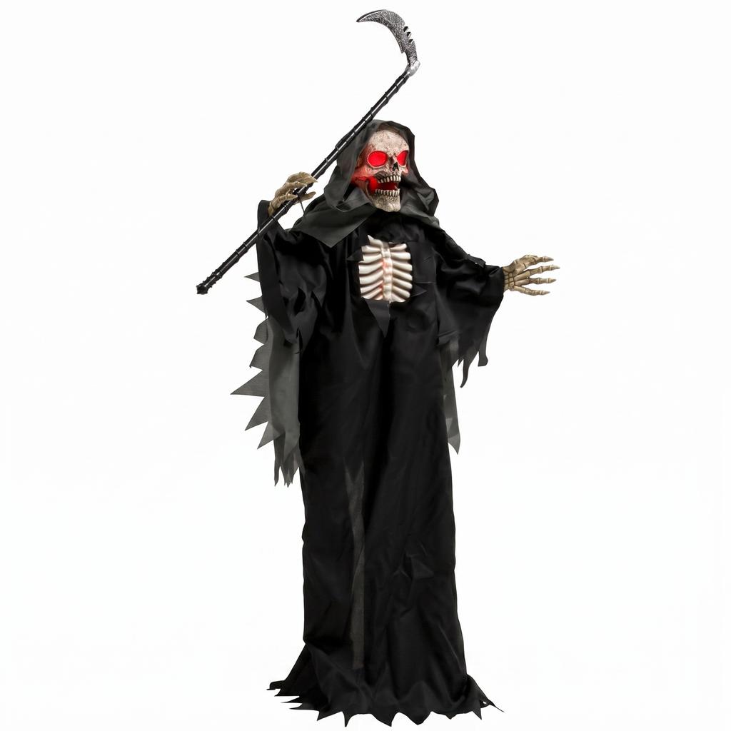 170 cm Halloween Animated Grim Reaper Decoration with Sound and Touch Activation, Glowing Eyes and Chest