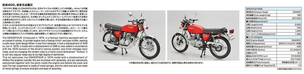 Пластиковая модель AOSHIMA The Bike Series Honda CB400F CB400FOUR 1974 1/12 Scale No.3
