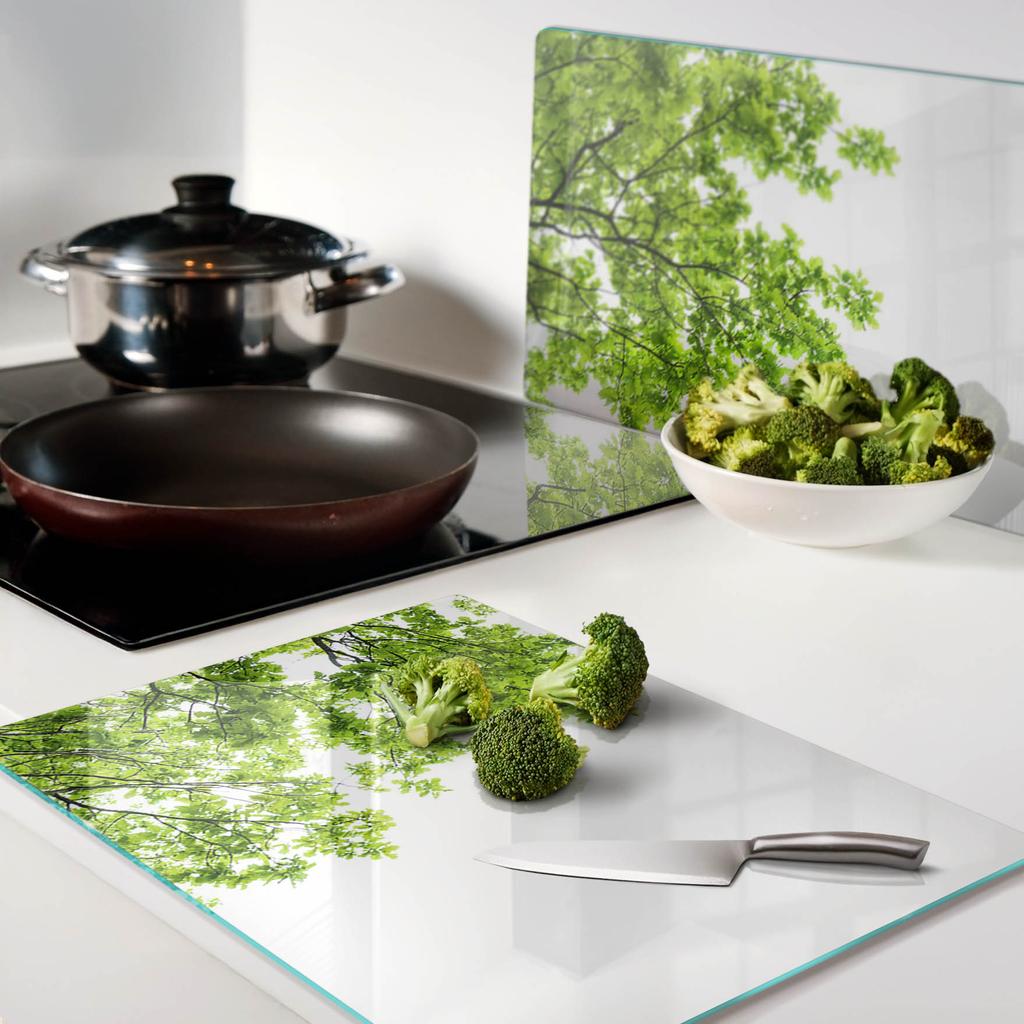 Tempered Glass Kitchen Boards with Graphics, 2 Pieces, Oak Leaves, 2x40x52 cm