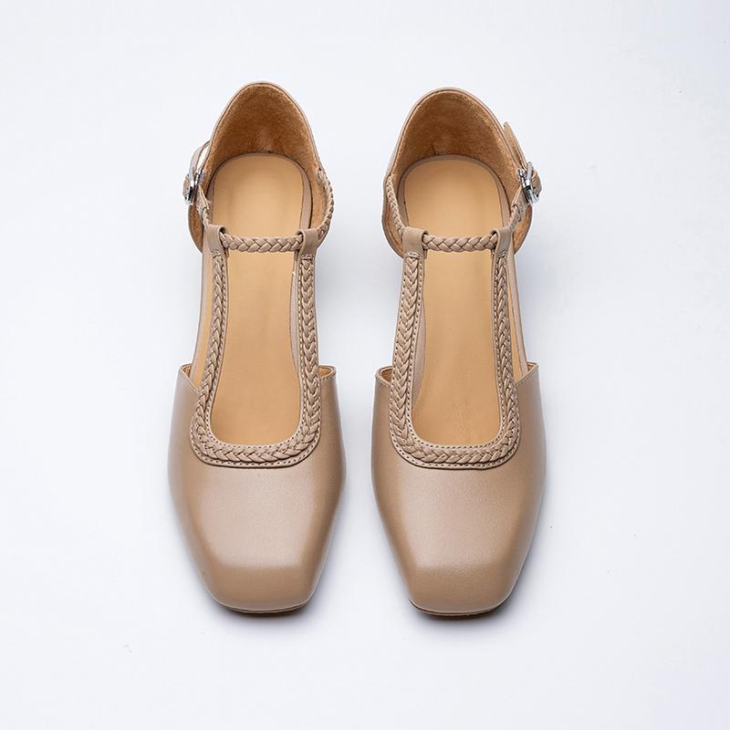 Мода Мода Женщины Натуральная Кожа Толстый Каблук Туфли-Лодочки Слингбэки 2025 Летняя Обувь Квадратный Носок Кожа Вечеринка Свадебная Обувь Женские Туфли-Лодочки